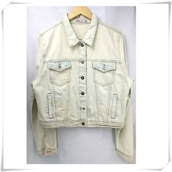 JustFab Jackets & Blazers - 💲Sale - JustFab Light Blue Faded Distressed Crop Short Denim Jacket Blazer GUC